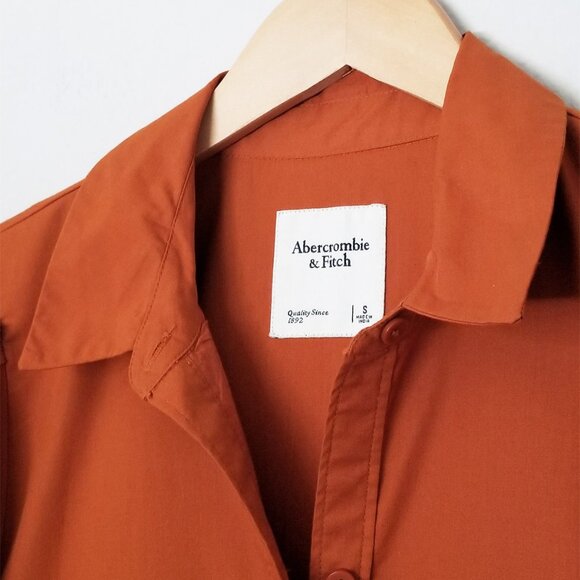 Abercrombie & Fitch Burnt Orange Poplin Puff Sleeve Button Down Tiered Dress S - Picture 14 of 16
